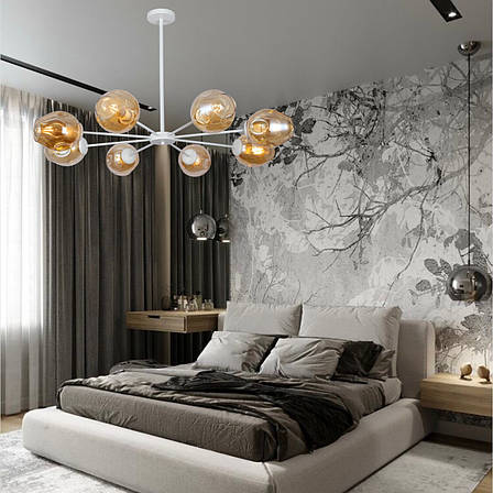 Кругла біла люстра на 8 кавових молекул (52-6039-8 WH + BR), фото 2