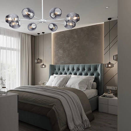 Кругла біла люстра на 8 чорних молекул (52-6039-8 WH + BK), фото 2