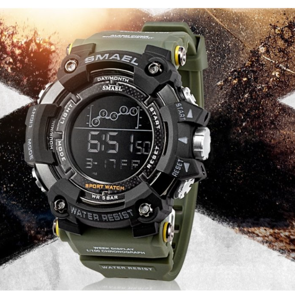 Якісний водонепроникний чоловічий військовоспортивний наручний годинник із секундоміром, будильником, фото 1