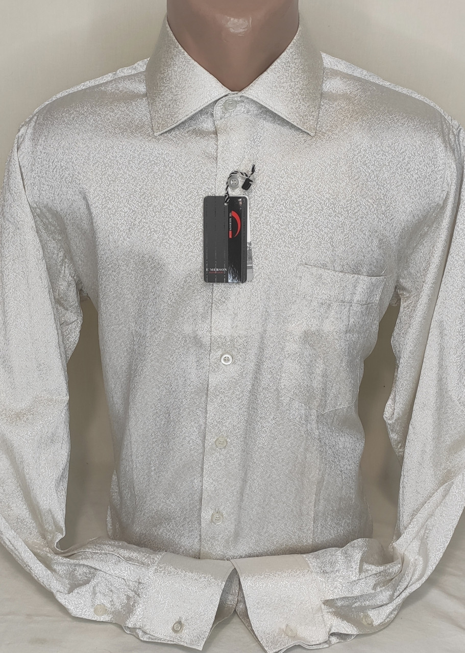 Сорочка чоловіча Emerson vd-0006 бежева приталені однотонна з довгим рукавом