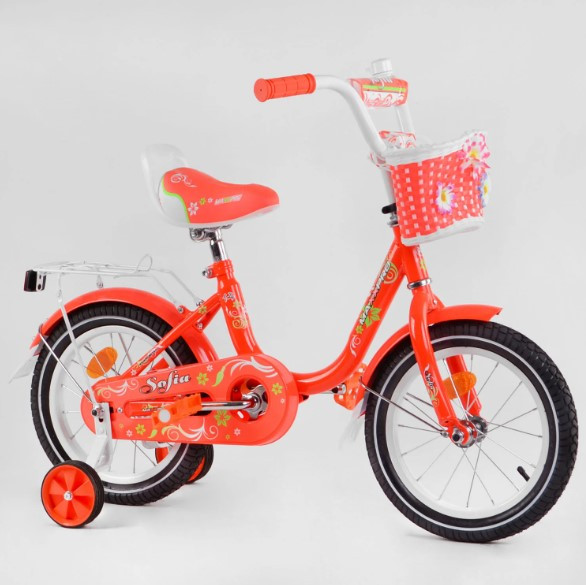 Двоколісний велосипед Corso SOFIA-N14-3 діаметр коліс 14", обладнаний страхувальними колесами