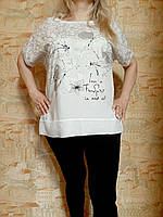 Блуза-футболка хлопок LUX Турция белая/серебро 2XL,3XL