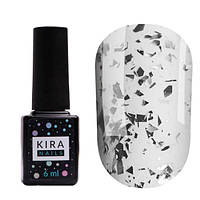 Топ для гель лака финиш без липкого слоя Kira Nails No Wipe Top Silver Shard с серебрянной паталью, 6 мл