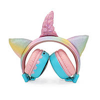 Бездротові навушники з вушками та рогом Unicorn KD80 Єдиноріг з підсвічуванням 17*21*7 см (bleu), фото 3