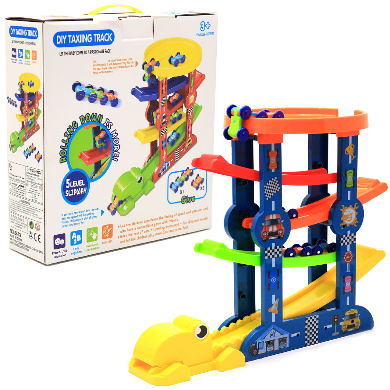 Ігровий набір паркінг-трек Веселий трамплін Алігатор, 5 рівнів, 4 машинки (6843), фото 1