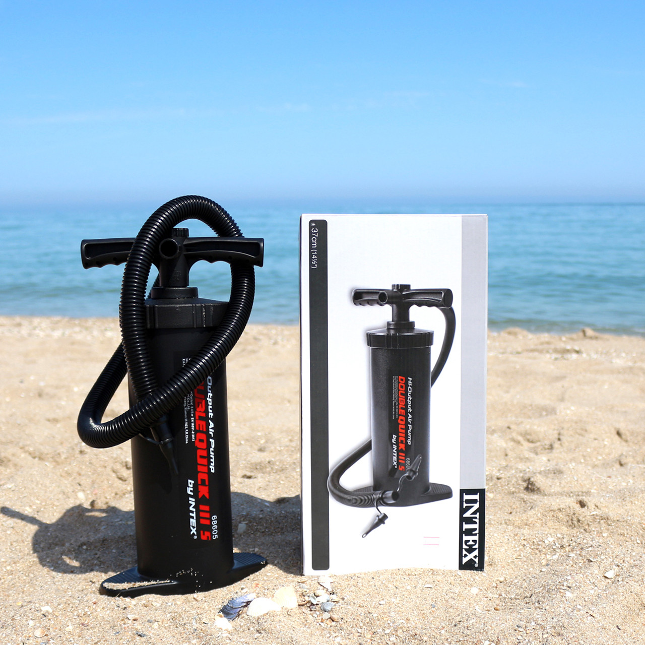 Повітряний насос для матраців і ліжок Intex (великий, 2 насадки) 37 см 68605, фото 1