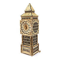 Дерев'яний 3D конструктор Годинник Світильник Скринька Tower Clock UnityWood 195 деталей 37,5*513*10,5 см (UW-013), фото 3