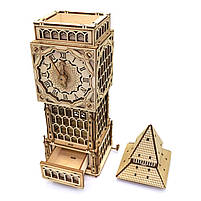Дерев'яний 3D конструктор Годинник Світильник Скринька Tower Clock UnityWood 195 деталей 37,5*513*10,5 см (UW-013), фото 8