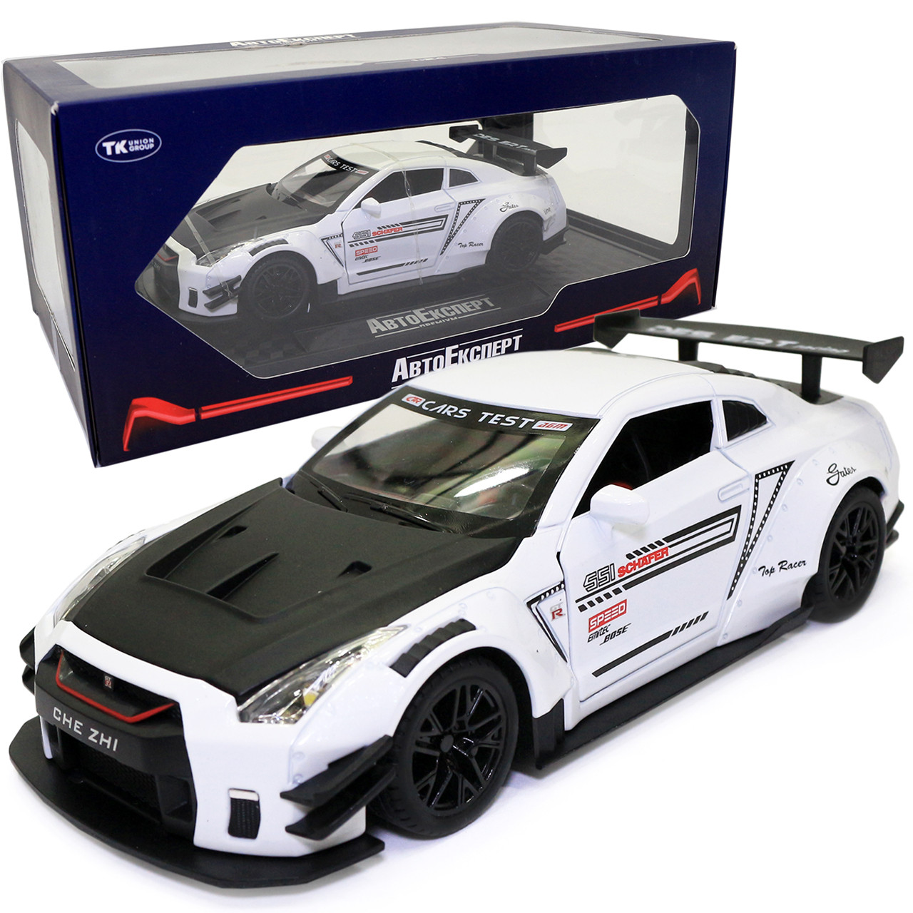 Іграшкова машинка металева Nissan GT-R «АвтоЕксперт» Ніссан ГТ-Р білий звук світло 20*6*9 см (GT-2247), фото 1