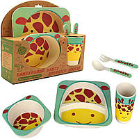 Набор детской бамбуковой посуды Stenson жираф, 5 предметов (MH-2770-1)