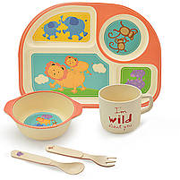 Набір дитячої бамбуковій посуду Stenson зоопарк 5 предметів (MH-2773-10), фото 2