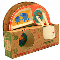 Набір дитячої бамбуковій посуду Stenson зоопарк 5 предметів (MH-2773-10), фото 3