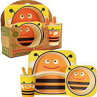 Набор детской бамбуковой посуды Stenson пчелка, 5 предметов (MH-2770-3)