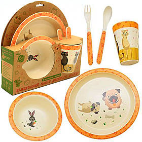 Набір дитячої бамбуковій посуду Stenson Собачки, 5 предметів (MH-2772-2)