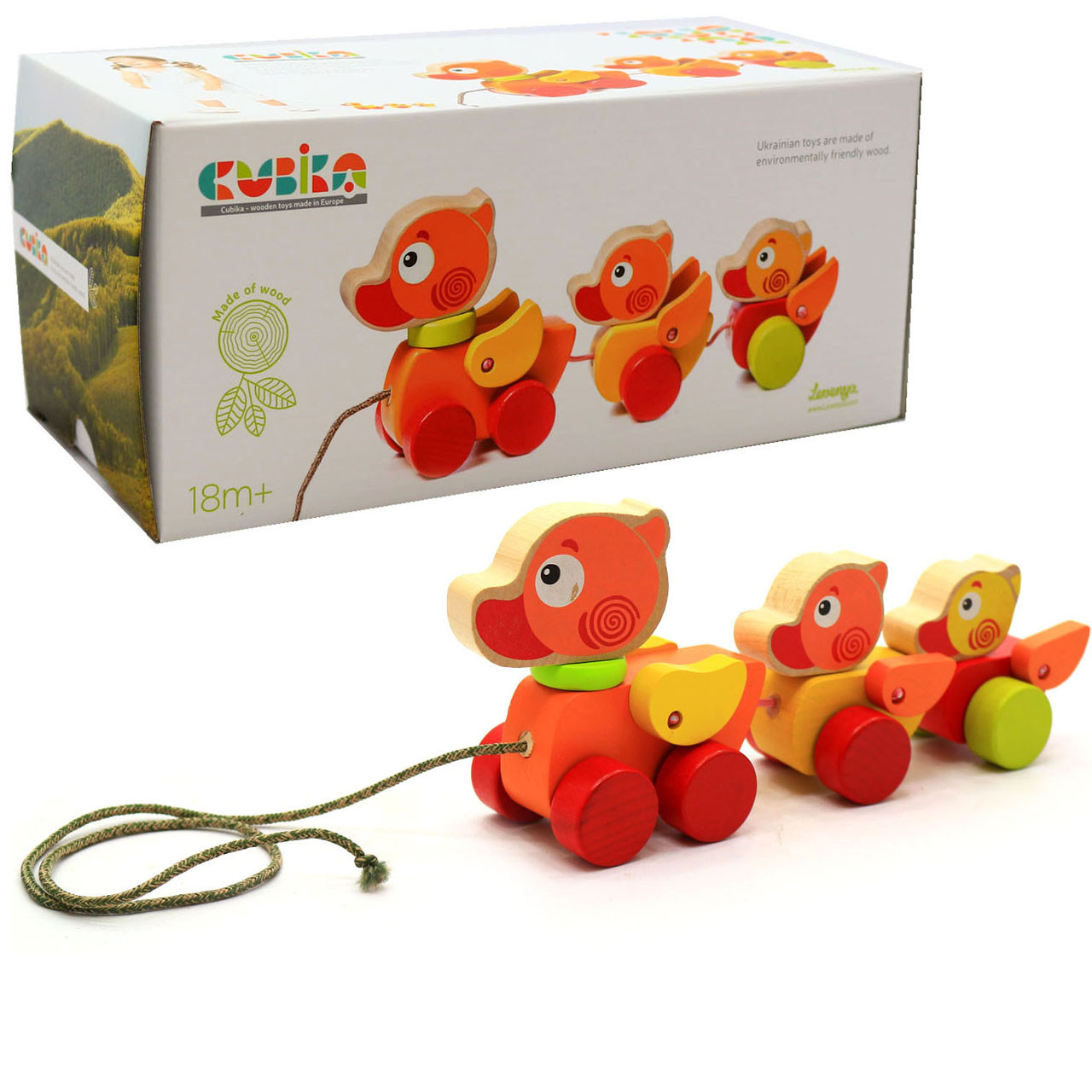 Дитяча дерев'яна каталка Cubika Мандрівні каченята (13722), фото 1