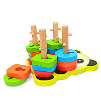 Розвиваюча іграшка Fun Game дерев'яна пірамідка «Панда» конструктор сортер 19*15*12 см (7380), фото 2