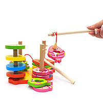 Розвиваюча іграшка Fun Game дерев'яна пірамідка «Рибка» конструктор сортер 18*10*15 см (61639), фото 2