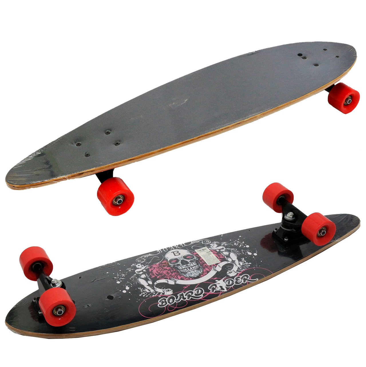 Скейтборд (лонгборд) з безшумними колесами, 85 * 22 см, череп і ангели, колеса PU, d = 7 см (C32027), фото 1