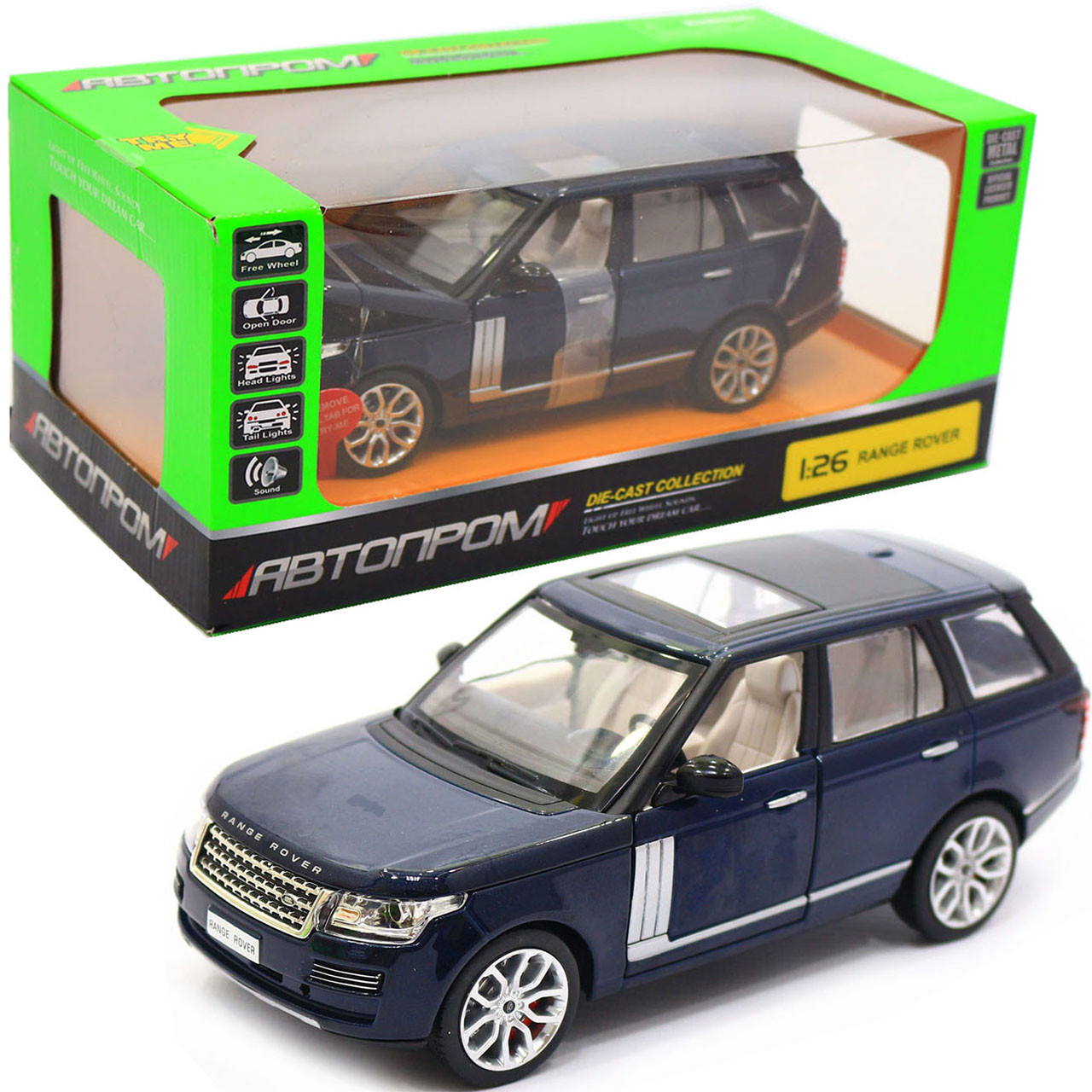 Машинка іграшкова Автопром «Range Rover» джип, метал, 18 см, синій (світло, звук, двері відчиняються) 68263A