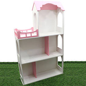 Іграшковий ляльковий дерев'яний будиночок Unitywood (62х20х105 см), триповерховий рожевий