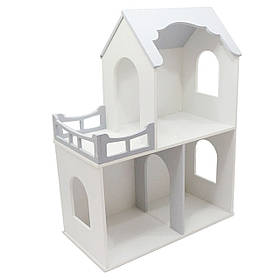Іграшковий ляльковий дерев'яний будиночок двоповерховий з балконом Unitywood, сірий, 80 * 60 * 30 см, (U-002)