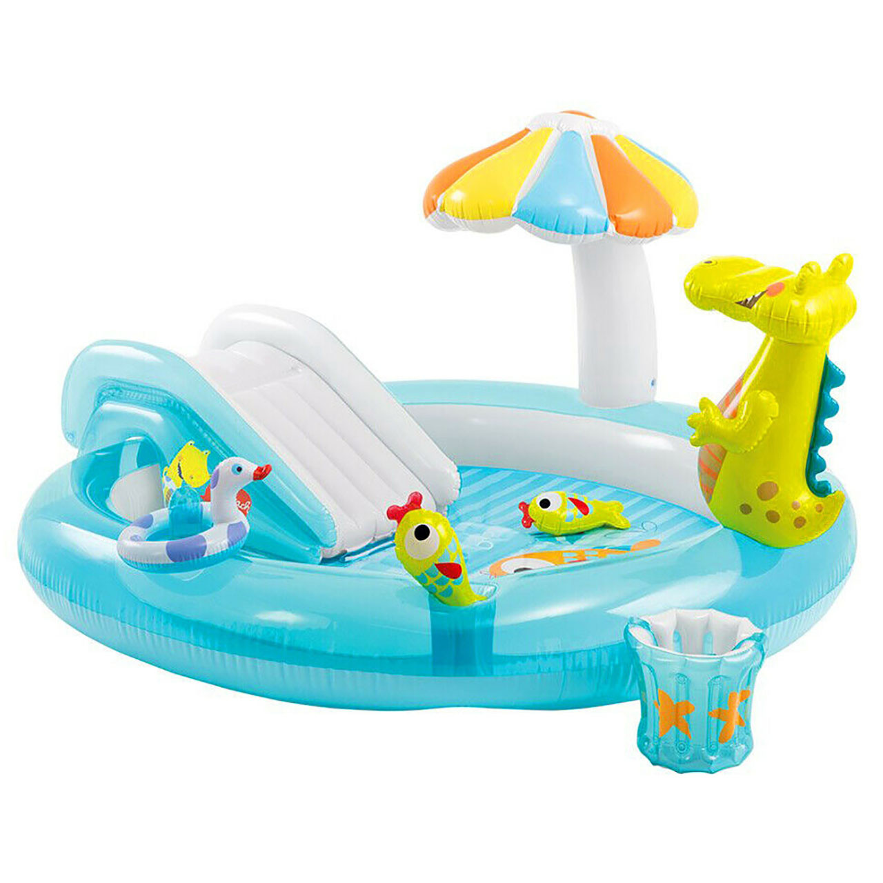 Надувний ігровий центр Intex «Крокодил» 201х170х84 см з гіркою, кульками і надувними кільцями 160 л (57165), фото 1