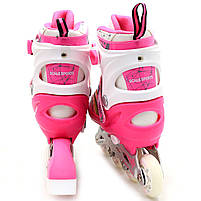 Дитячі ролики Scale Sports рожеві в сумці (розмір 31-34, метал, що світяться колеса ПУ) 2088000022275, фото 5
