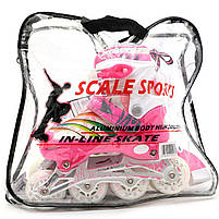 Дитячі ролики Scale Sports рожеві в сумці (розмір 31-34, метал, що світяться колеса ПУ) 2088000022275, фото 6