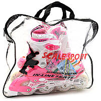 Дитячі ролики Scale Sports рожеві в сумці (розмір 35-38, метал, що світяться колеса ПУ) 2088000022282, фото 7