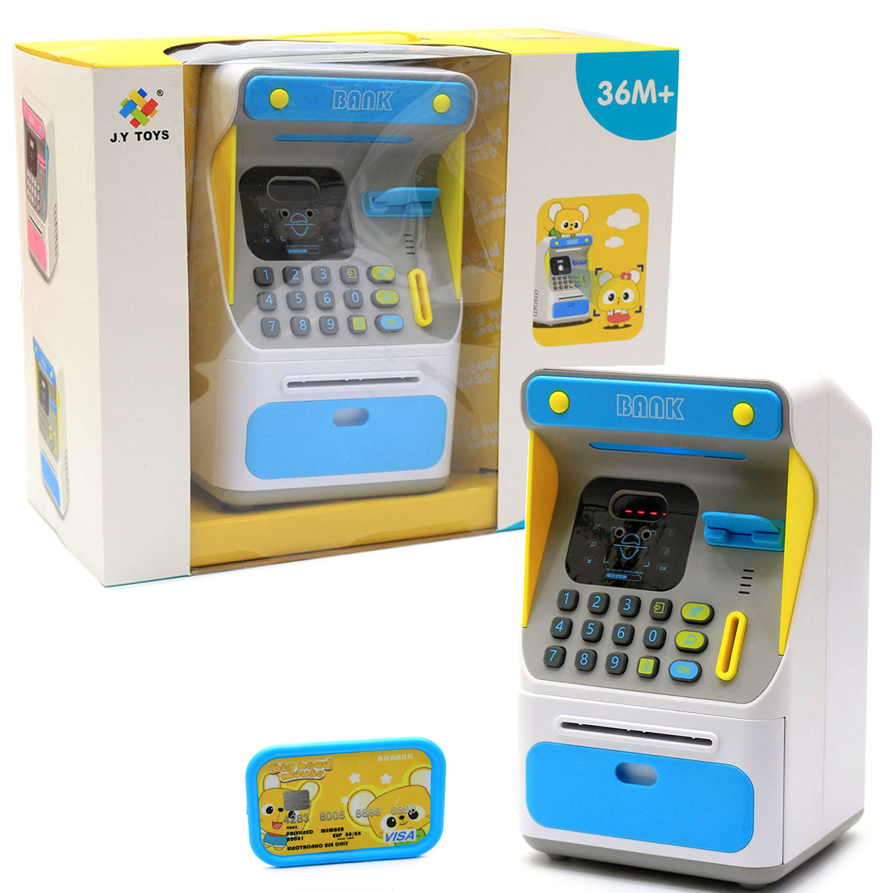 Іграшка скарбничка Банкомат, JY Toys, блакитний, 16х14х26 см (7010A). Сейф з кодом, фото 1