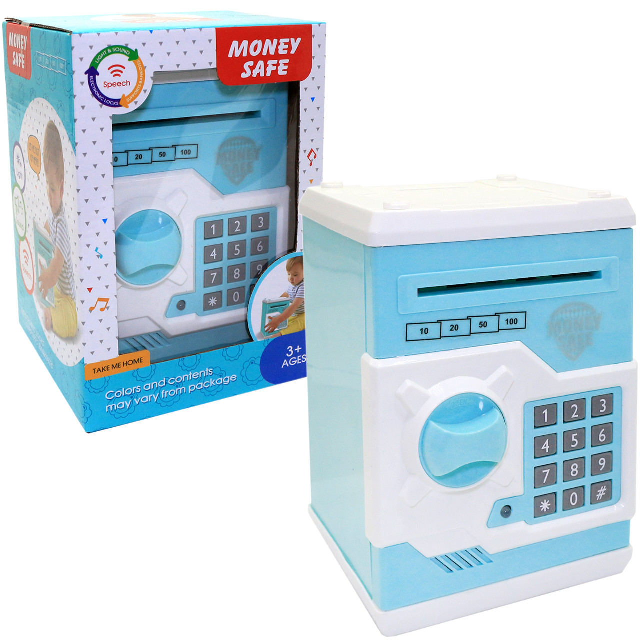 Іграшка скарбничка-сейф з кодом дитячий блакитний від 3 років 13*18*14 см (WF-3001A), фото 1