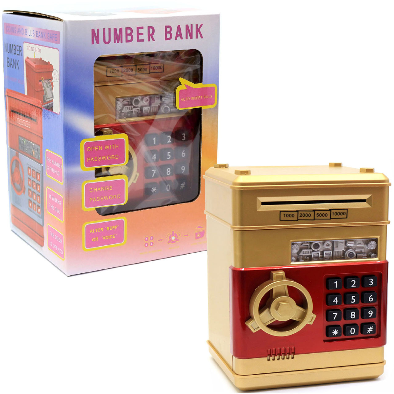 Іграшка скарбничка-сейф з кодом дитячий золотий, 13х13х19 см (MK 4523), фото 1