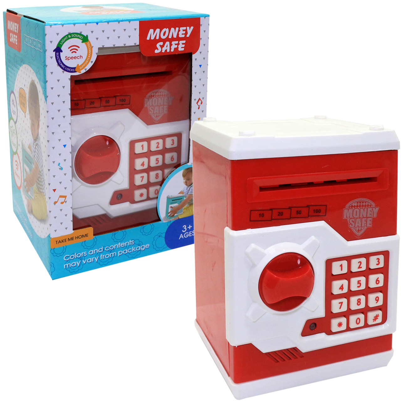Іграшка скарбничка-сейф з кодом дитячий червоний від 3 років 13*18*14 см (WF-3001A), фото 1