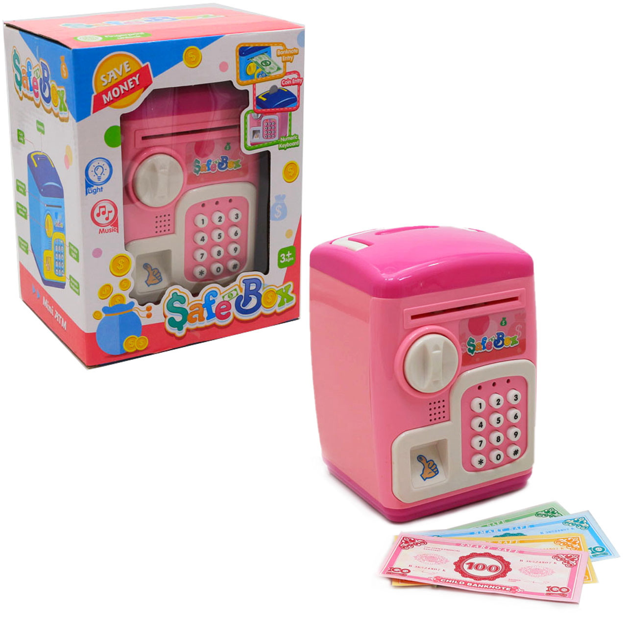 Іграшка скарбничка-сейф з кодом дитячий рожевий, від 3 років, 13х13х19 см (MK 4629), фото 1