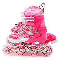 Ролики дитячі Happy Pink рожеві, розмір 31-33, метал, що світяться колеса ПУ (1541065576-S), фото 3