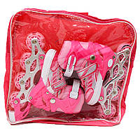 Ролики дитячі Happy Pink рожеві, розмір 31-33, метал, що світяться колеса ПУ (1541065576-S), фото 4