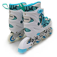 Дитячі ролики Scale Spots, біло-блакитні, розмір 35-38, метал, що світяться колеса ПУ, (LF601B-M), фото 2