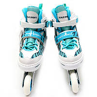Дитячі ролики Scale Spots, біло-блакитні, розмір 35-38, метал, що світяться колеса ПУ, (LF601B-M), фото 4