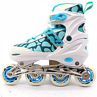 Дитячі ролики біло-блакитні (розмір 31-34, метал, що світяться колеса ПУ) LF601BS, фото 2