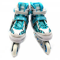 Дитячі ролики біло-блакитні (розмір 31-34, метал, що світяться колеса ПУ) LF601BS, фото 4