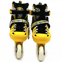 Дитячі ролики Жовті (розмір 35-38, метал, що світяться колеса ПУ) LF905M, фото 3