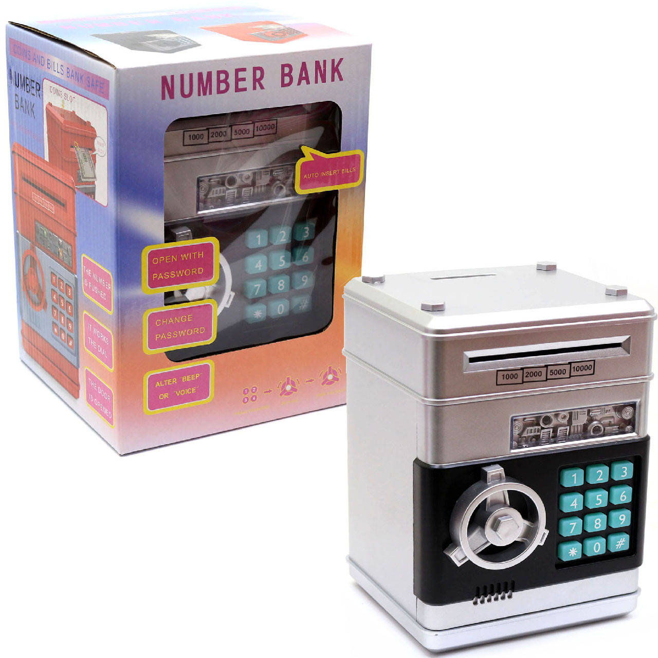 Іграшка скарбничка-сейф з кодом дитячий сірий, 13х13х19 см (MK 4523), фото 1
