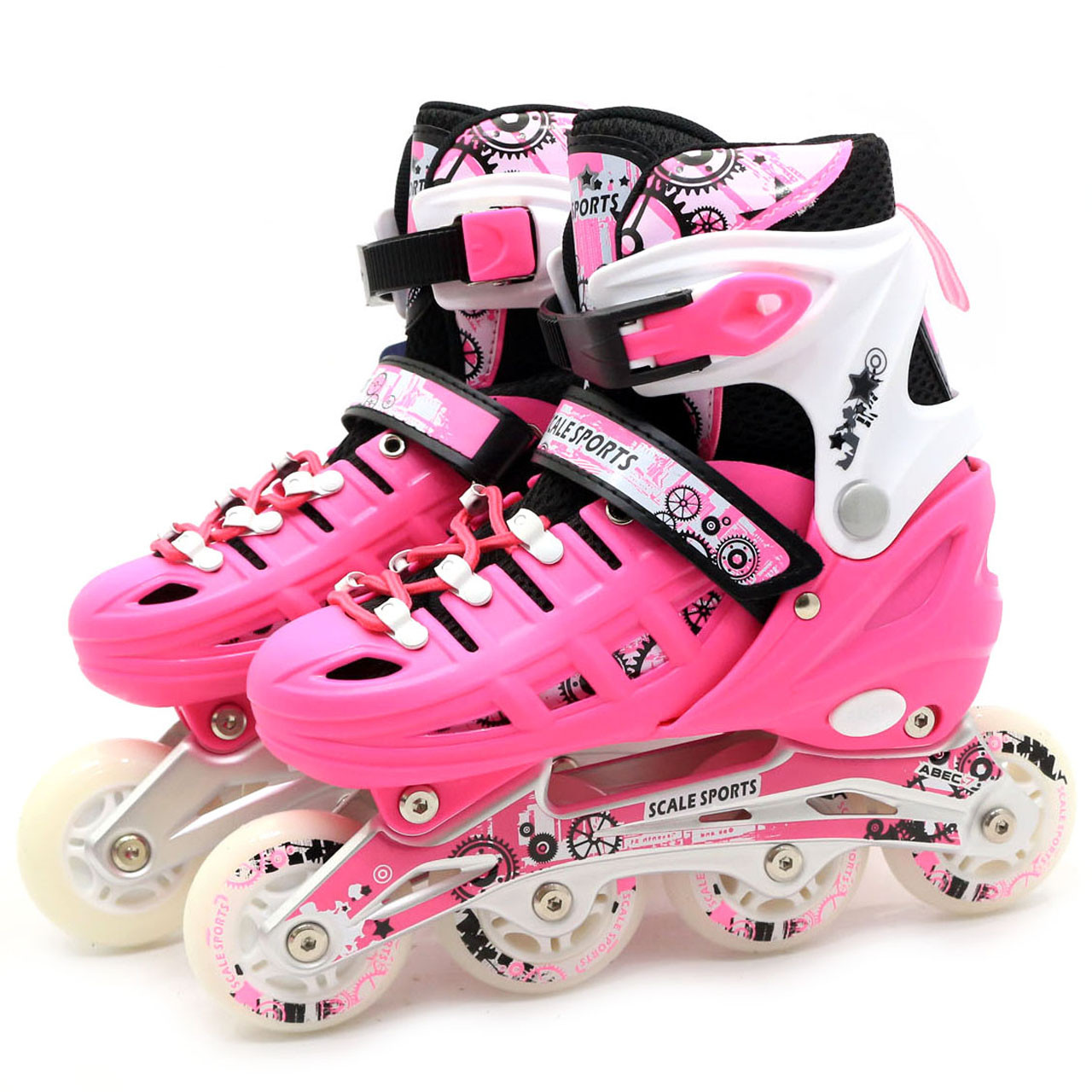Ролики детские SCALE SPORT розовые с защитой, размер 29-33, металл ...