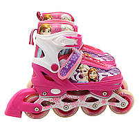 Ролики дитячі для дівчинки із захистом «Холодне серце» розмір 35-38, алюміній, що світяться колеса PU 1172502856, фото 4