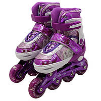 Ролики дитячі для дівчинки із захистом «Холодне серце» розмір 35-38, алюміній, що світяться колеса PU 1683966127, фото 2