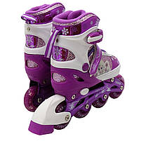 Ролики дитячі для дівчинки із захистом «Холодне серце» розмір 35-38, алюміній, що світяться колеса PU 1683966127, фото 3