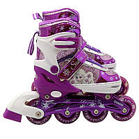 Ролики дитячі для дівчинки із захистом «Холодне серце» розмір 35-38, алюміній, що світяться колеса PU 1683966127, фото 4