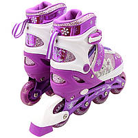 Ролики дитячі для дівчинки із захистом «Холодне серце» розмір 31-34, алюміній, що світяться колеса PU 730276094, фото 3
