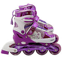 Ролики дитячі для дівчинки із захистом «Холодне серце» розмір 31-34, алюміній, що світяться колеса PU 730276094, фото 4