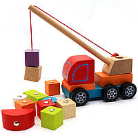Дитячий дерев'яний конструктор машинка Автокран Cubika (Кубика), 13982, фото 2